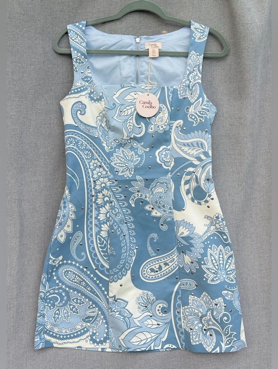Camila Coelho Dresses & Skirts - Camila Coelho mini patterned studded dress blue white silver size 8